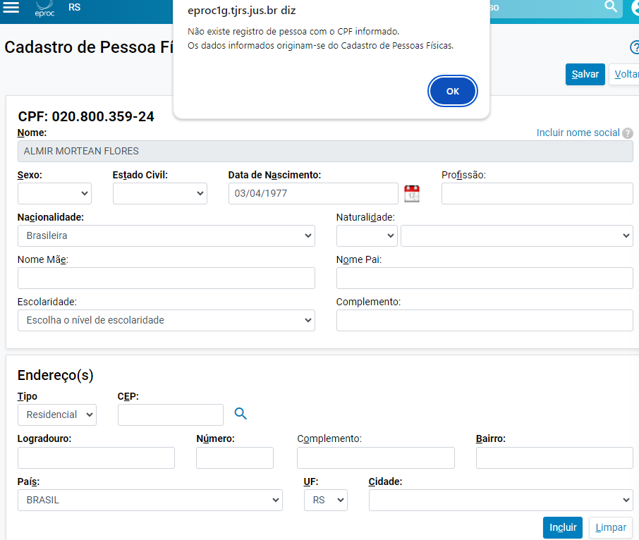 Cadastro de Pessoa Física